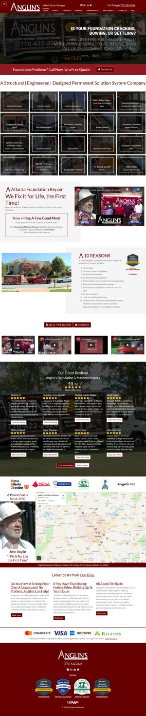 screenshot of the Anglin’s Foundation and Masonry Repair website