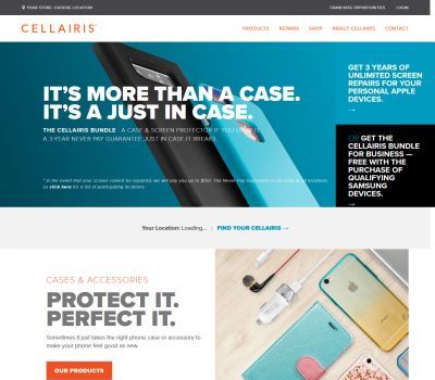 screenshot of the Cellairis website