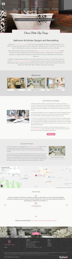 screenshot of the Classic Baths by Design website