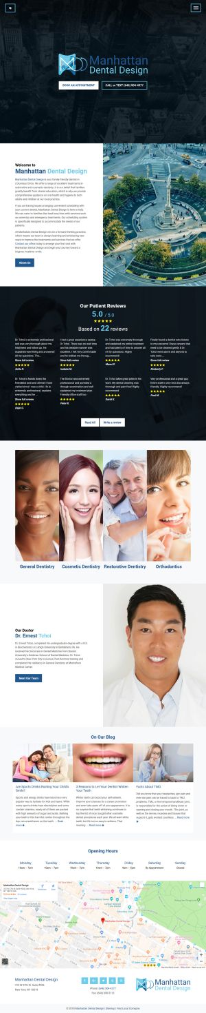 screenshot of the Manhattan Dental Design website