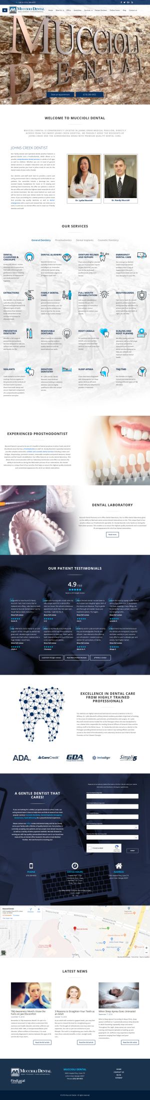 screenshot of the Muccioli Dental website