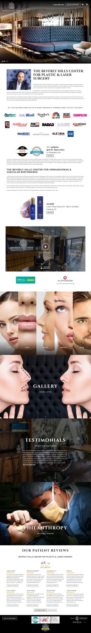 screenshot of the The Beverly Hills Center for Plastic & Laser Surgery website
