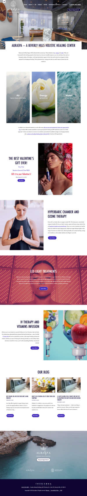 screenshot of the AuraSpa website