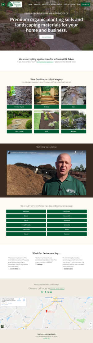 screenshot of the Southern Landscape Supply website