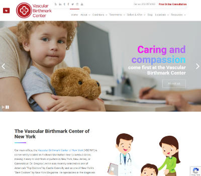 screenshot of the  Vascular Birthmark Center website