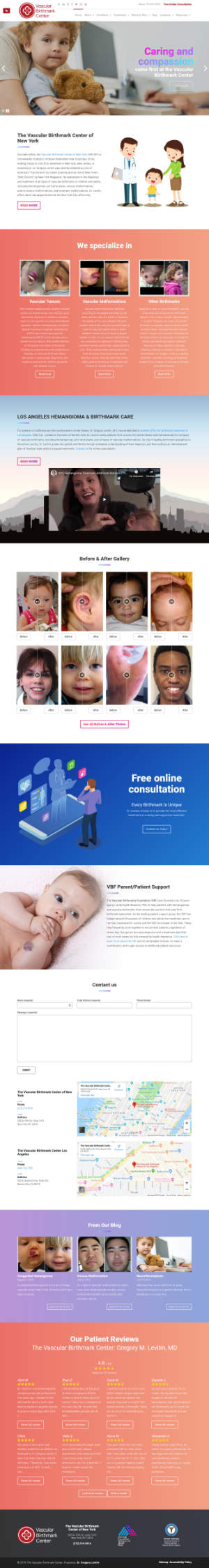 screenshot of the Vascular Birthmark Center website