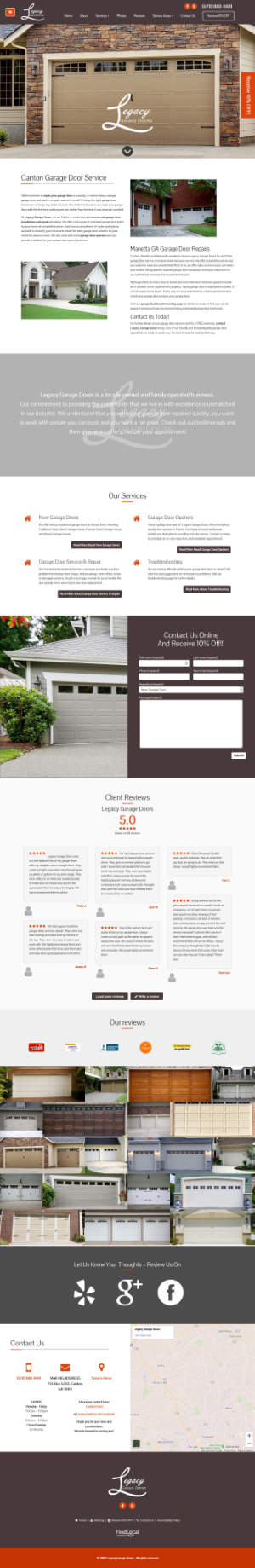 screenshot of the Legacy Garage Doors website