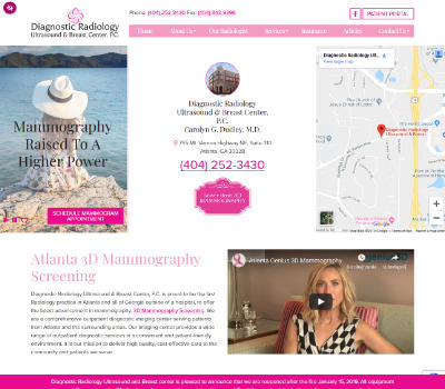 screenshot of the Diagnostic Radiology Ultrasound & Breast Center website
