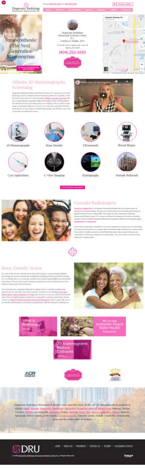 screenshot of the Diagnostic Radiology Ultrasound & Breast Center website