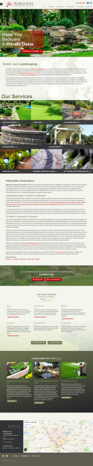 screenshot of the Mobile Joe’s Landscaping website