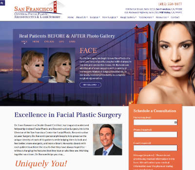 screenshot of the San Francisco Center for Facial Plastic website