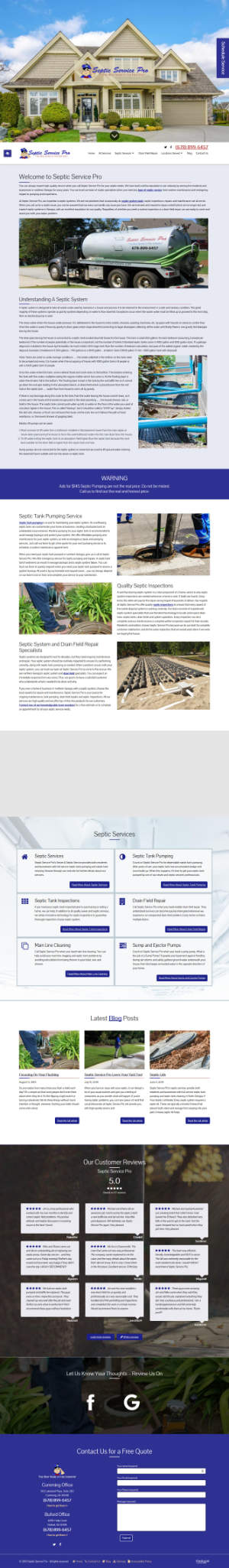 screenshot of the Septic Service Pro website