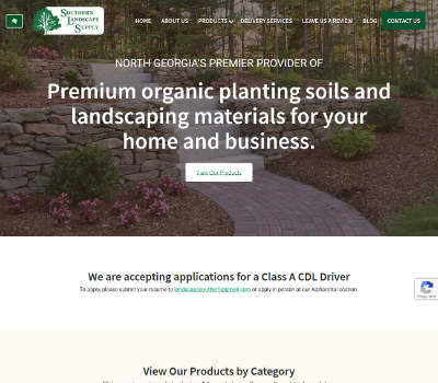 screenshot of the Southern Landscape Supply website