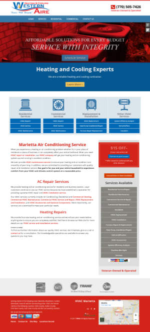 screenshot of the Western Aire Heating & Cooling website