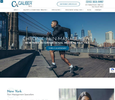 screenshot of the Caliber Pain website