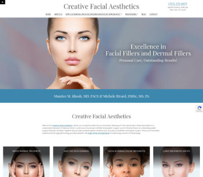 screenshot of the Creative Facial Aesthetics website