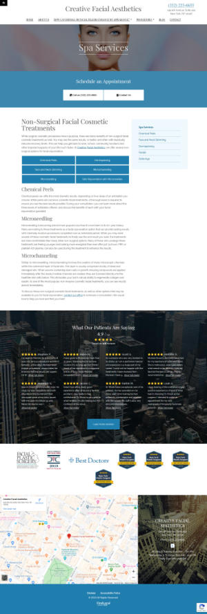 screenshot of the Creative Facial Aesthetics website
