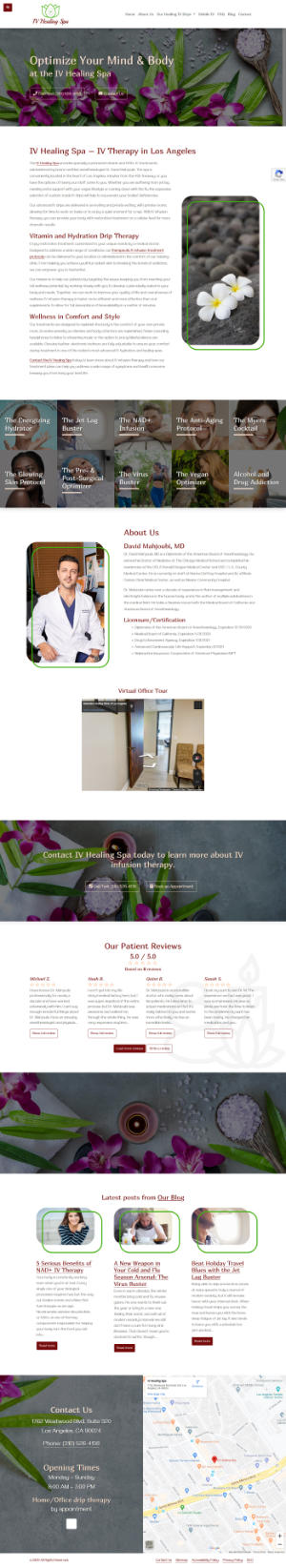 screenshot of the IV Healing Spa website