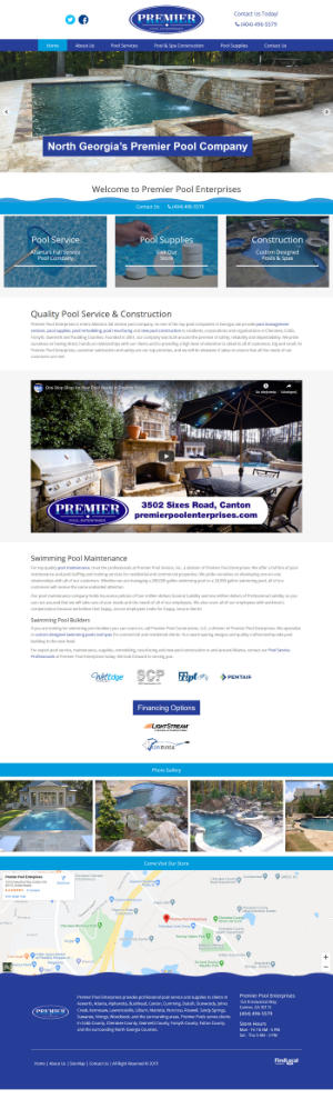 screenshot of the Premier Pool Enterprises website