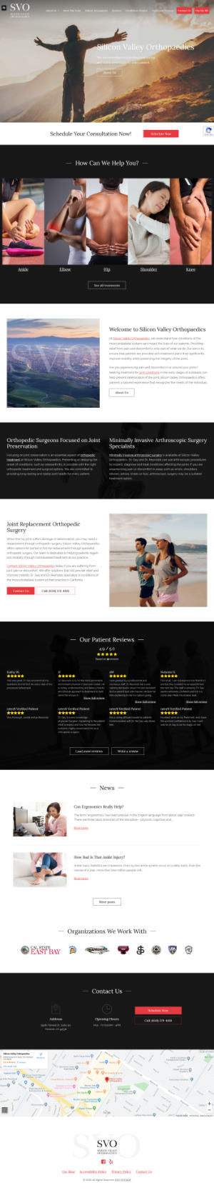 screenshot of the Silicon Valley Orthopaedics website