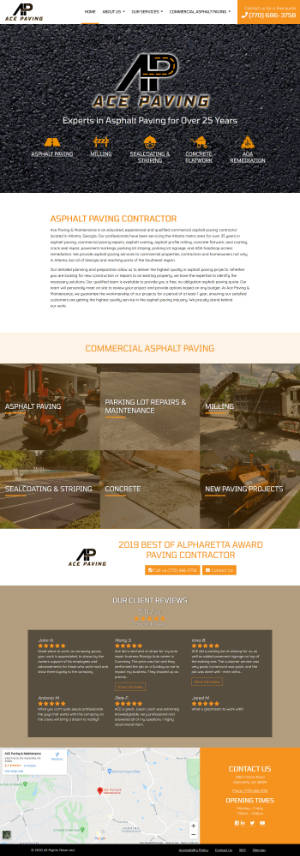 screenshot of the ACE Paving & Maintenance website
