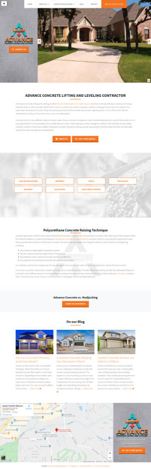 screenshot of the Advance Concrete Lifting and Leveling website